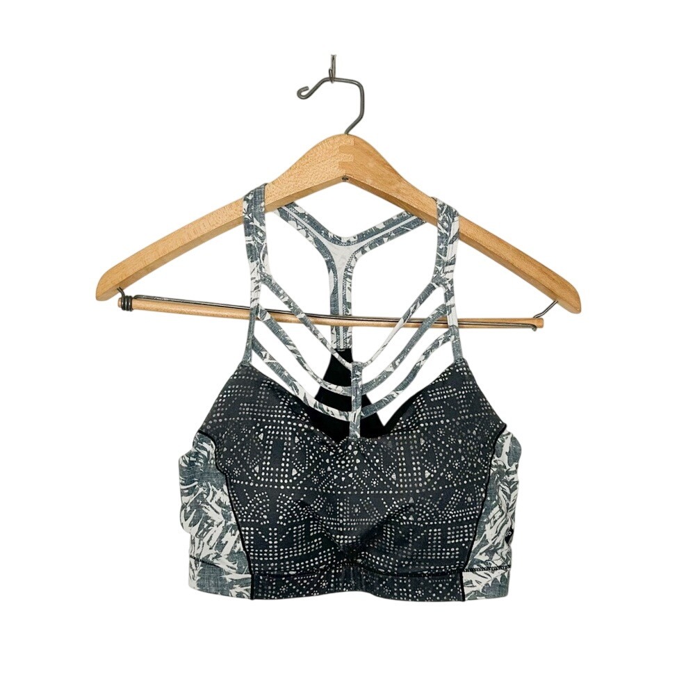 Prana Geometric Print Strappy Athletic Yoga Pilates Sports Bra Built-in Bust